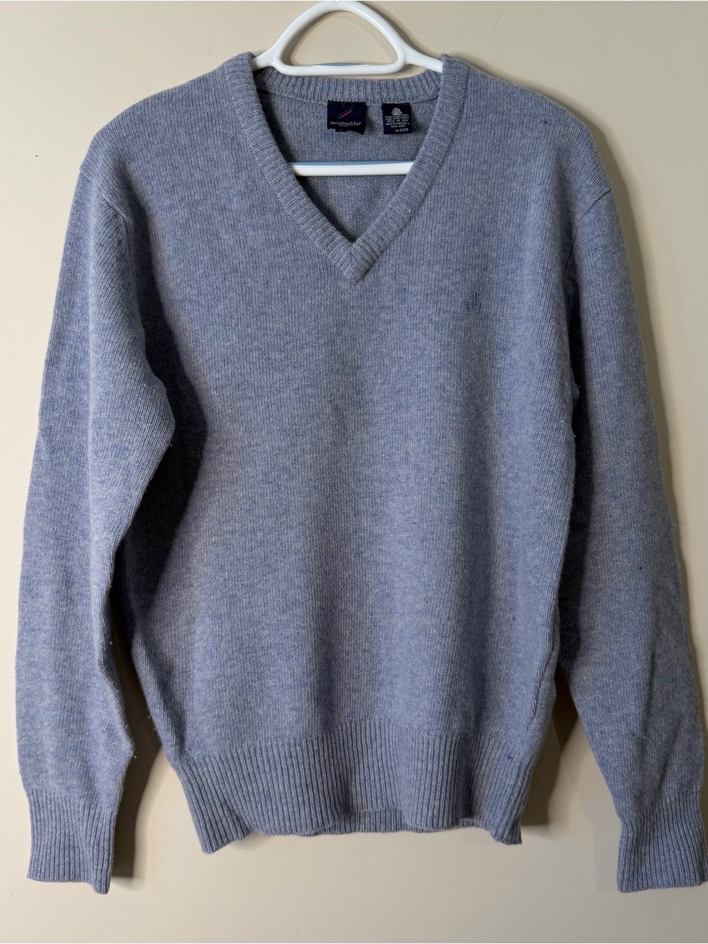 Vintage Daniel Hechter Men's Light Blue V-Neck Wool Pullover Sweater Medium